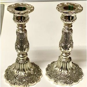 Set of 2 Antique Silver Plated Ornate Victorian Style Candle Stick Holders